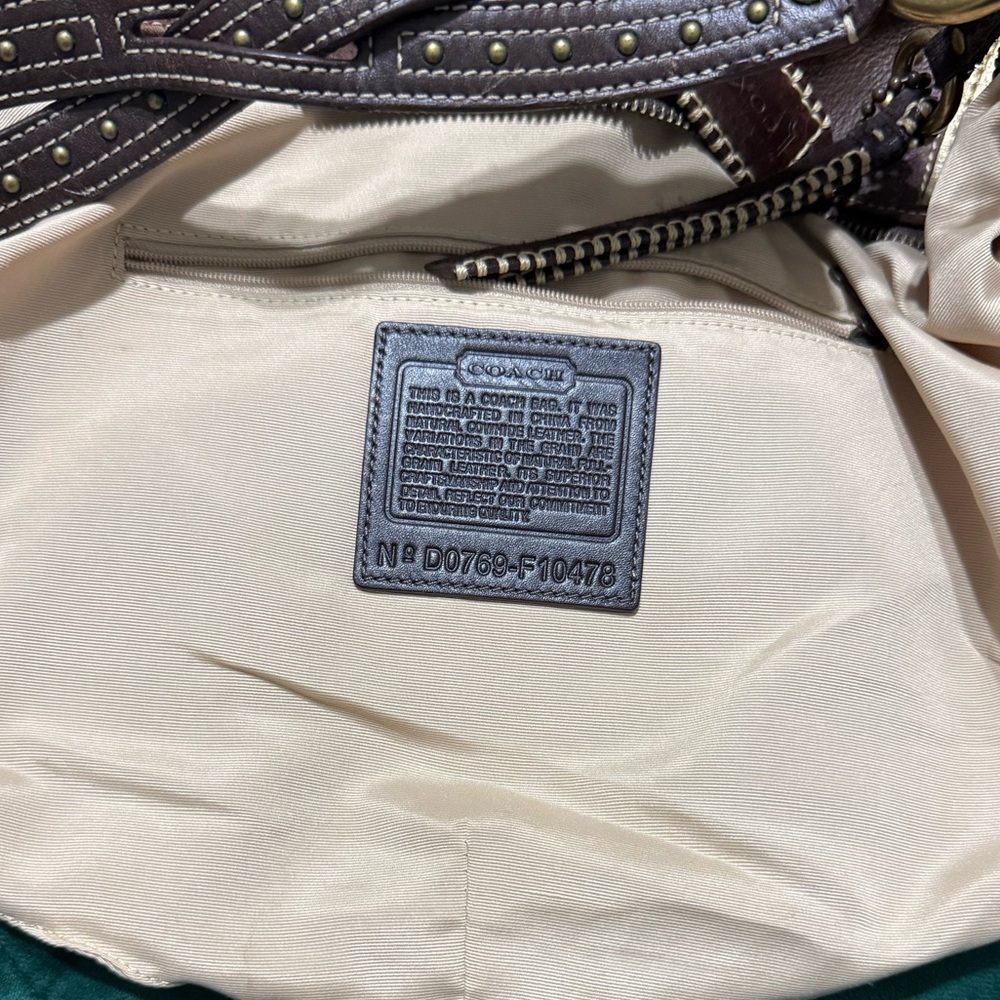 Rare Vintage Coach Boho Chic Brown Studded Leather Hobo Bag EUC - Picture 13 of 17